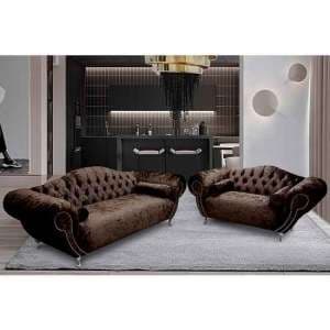 Huron Velour Fabric 2 Seater And 3 Seater Sofa In Taupe - UK