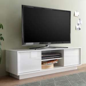 Iconic Wooden TV Stand In White High Gloss With 2 Doors - UK