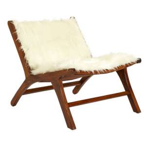 Inco Upholstered White Faux Fur Fabric Accent Chair In Natural - UK