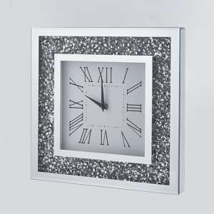 Inez Square 35cm Crushed Glass Wall Clock In Mirrored - UK
