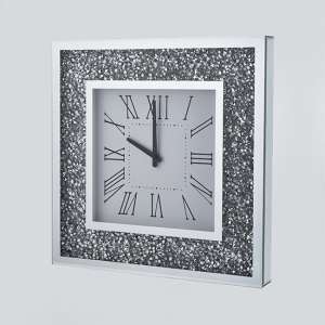 Inez Square 45cm Crushed Glass Wall Clock In Mirrored - UK