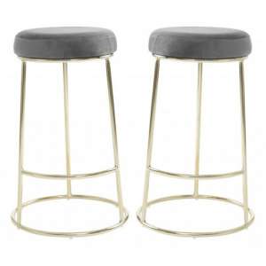 Intercrus Grey Velvet Bar Stools With Gold Frame In A Pair - UK