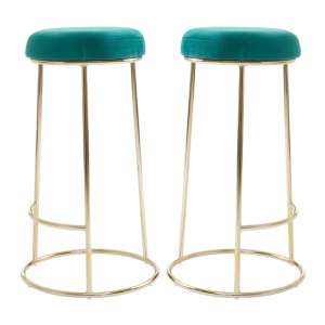 Intercrus Tall Green Velvet Bar Stools With Gold Frame In A Pair - UK