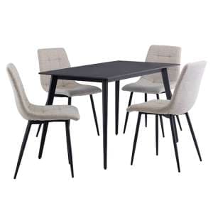 Iris Black Stone Dining Table With 4 Ebele Linen Chairs - UK