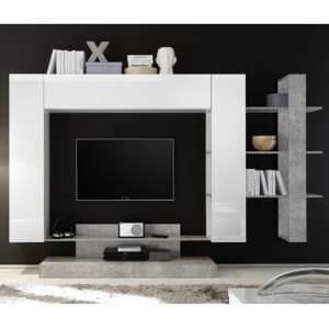 Iris Large Entertainment Unit In White Gloss And Cement Effect - UK