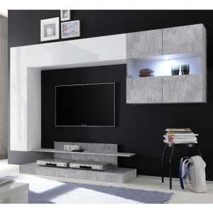 Iris Wall Entertainment Unit In White Gloss And Cement Effect - UK