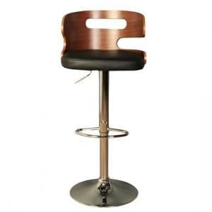 Issac Wooden Bar Stool In Black Faux Leather With Chrome Base - UK