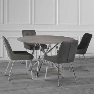 Jadzia Round 120cm Grey Marble Dining Table 4 Aggie Grey Chairs - UK