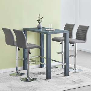 Jam Rectanuglar Glass Grey Bar Table With 4 Ripple Grey Stools - UK