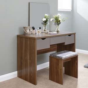 Elstow Wooden Dressing Table Set In Walnut And Grey - UK
