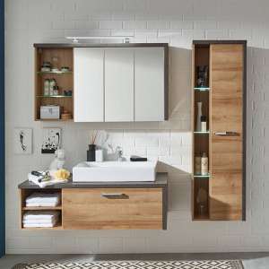 Java LED Bathroom Furniture Set 2 In Dark Cement Grey And Oak - UK