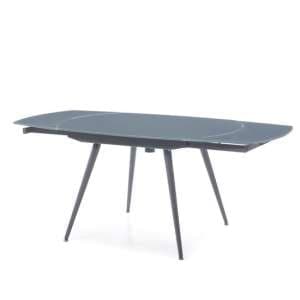 Jazz Glass Top Extending Dining Table In Grey With Metal Legs - UK