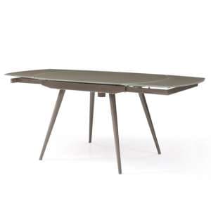 Jazz Glass Top Extending Dining Table In Taupe With Metal Legs - UK