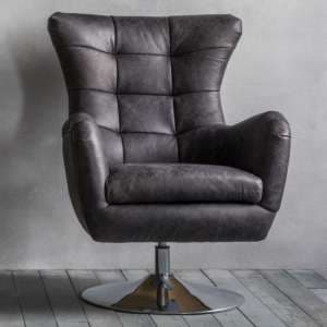 Jester Leather Lounge Chair With Swivel Base In Antique Ebony - UK