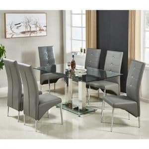Jet Large Clear Glass Dining Table With 6 Vesta Grey Chairs - UK