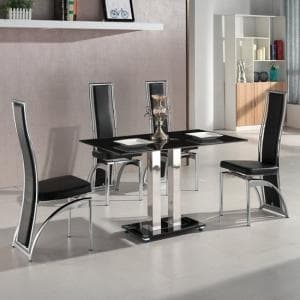Jet Small Black Glass Dining Table Set With 4 Chicago Black Chairs - UK