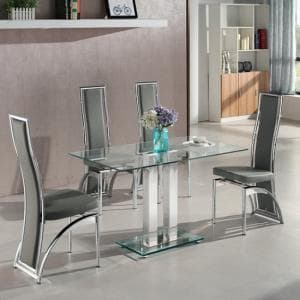 Jet Small Clear Glass Dining Table With 4 Chicago Grey Chairs - UK