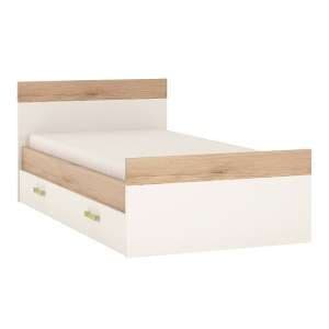 Kaas Wooden Single Bed With Drawer In White High Gloss And Oak - UK