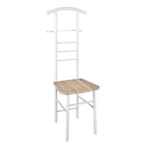 Kaibito Metal Valet Stand In White High Gloss With Oak Seat - UK