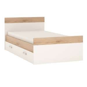 Kast Wooden Single Bed With Drawer In White High Gloss And Oak - UK