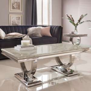 Kelsey Marble Coffee Table With Stainless Steel Base In Cream - UK
