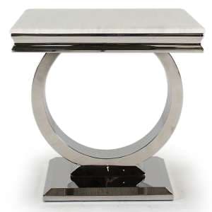 Kelsey Marble Lamp Table With Stainless Steel Base In Cream - UK
