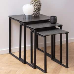 Kennesaw Ceramic Nest Of 3 Tables With Metal Frame In Black - UK