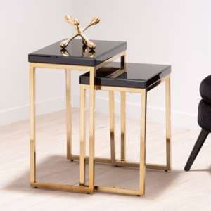 Kensick Mirrored Glass Nesting Tables With Set Of 2 In Black - UK