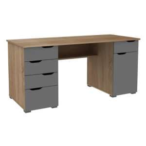Kirkham Wooden Computer Desk In Light Oak And Grey Gloss - UK