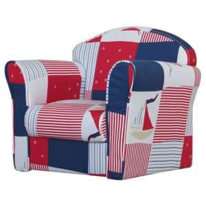 Kids Mini Fabric Armchair In Red With Blue Patchwork - UK