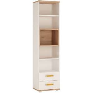Kepo Wooden Bookcase In White High Gloss And Oak With 2 Drawers - UK