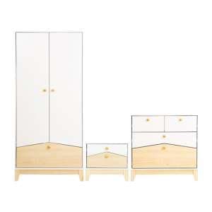 Kiro Wooden Trio Bedroom Furniture Set In White And Pine Effect - UK