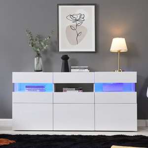 Kirsten High Gloss Sideboard In White With LED Lighting - UK