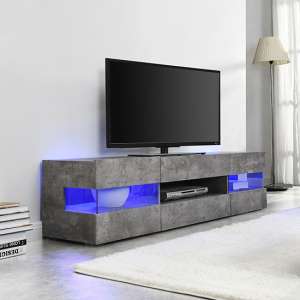 Kirsten Wooden TV Stand In Concrete Effect With LED Lighting - UK