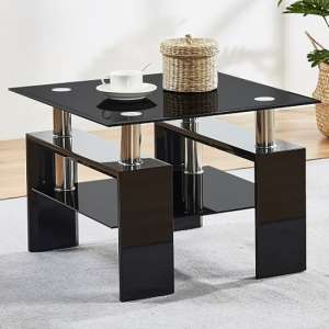 Kontrast Black Glass Side Table With Black High Gloss Legs - UK