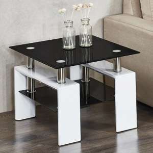 Kontrast Black Glass Side Table With White High Gloss Legs - UK