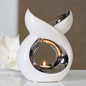 Lago Aroma Burner Tealight Candle In White And Silver - UK