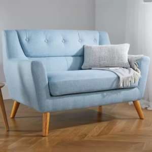 Lambda Fabric 2 Seater Sofa With Wooden Legs In Duck Egg Blue - UK