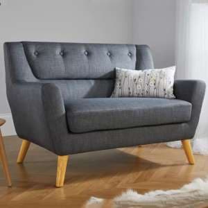 Lambda Fabric 2 Seater Sofa With Wooden Legs In Grey - UK