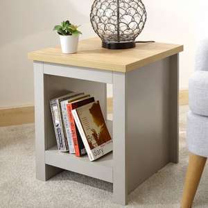 Loftus Wooden Side Table with Shelf In Grey - UK