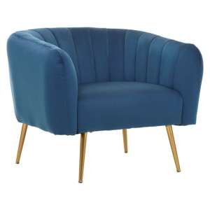 Larrisa Velvet Armchair With Gold Metal Legs In Blue - UK