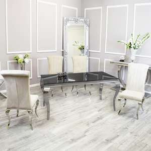 Laval Black Glass Dining Table With 8 North Cream Chairs - UK