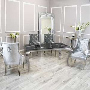 Laval Black Glass Dining Table With 8 Dessel Pewter Chairs - UK