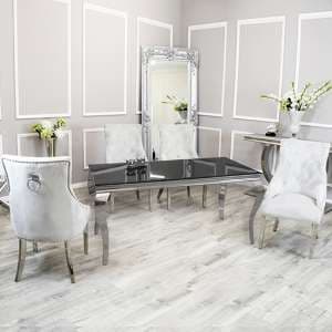 Laval Black Glass Dining Table With 8 Dessel Light Grey Chairs - UK