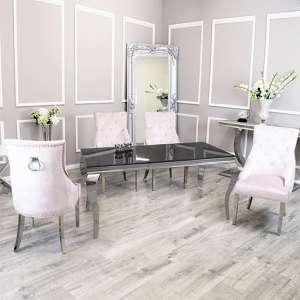 Laval Black Glass Dining Table With 8 Dessel Pink Chairs - UK