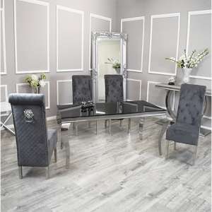 Laval Black Glass Dining Table With 8 Elmira Dark Grey Chairs - UK