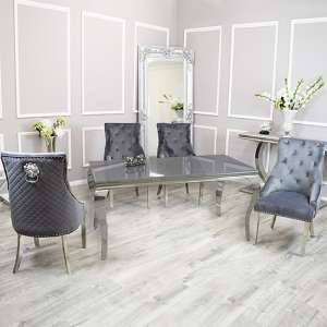 Laval Grey Glass Dining Table With 8 Benton Dark Grey Chairs - UK