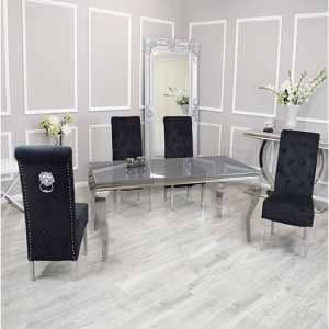 Laval Grey Glass Dining Table With 8 Elmira Black Chairs - UK