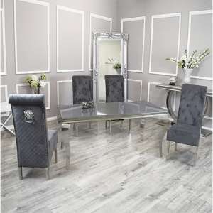 Laval Grey Glass Dining Table With 8 Elmira Dark Grey Chairs - UK