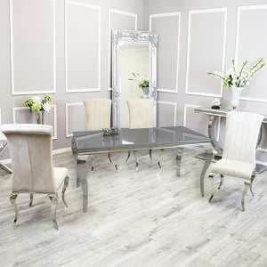 Laval Grey Glass Dining Table With 8 North Cream Chairs - UK